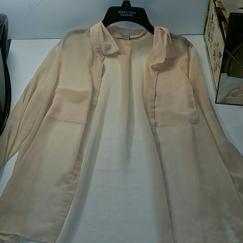 Forever 21 Sheer Nude Button Down Shirt